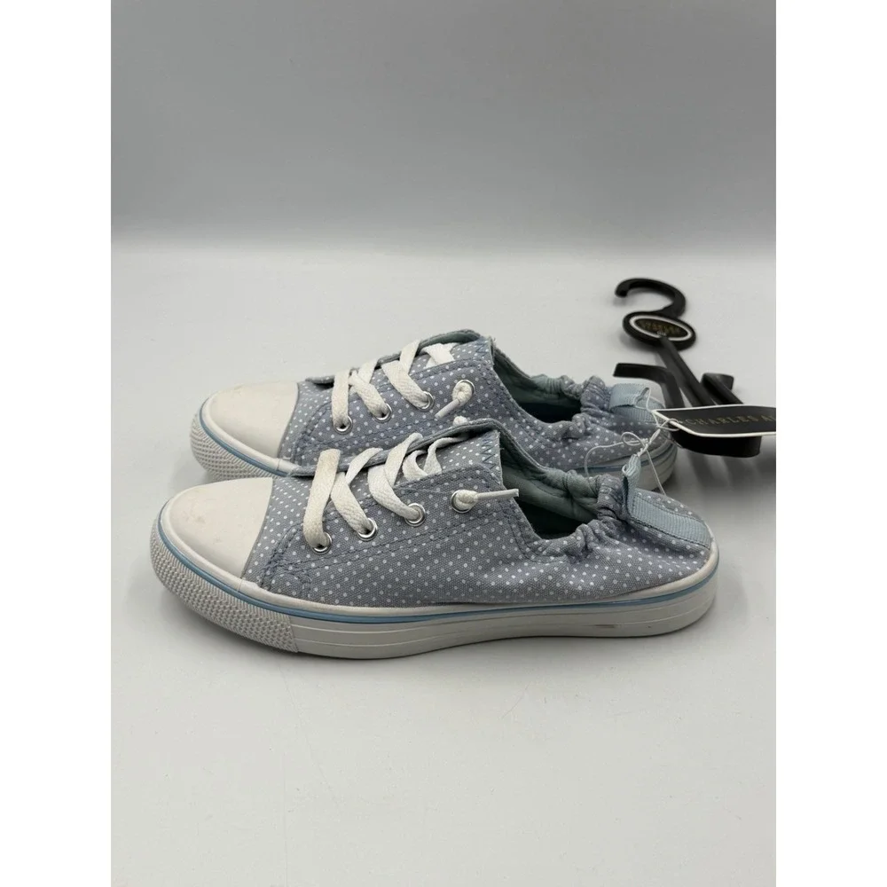 Charles Albert Womens 6 Blue White Polka Dot Canvas Lace Up Sneakers